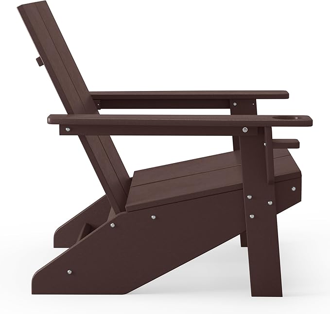 WestinTrends Riviera Outdoor HDPE Modern Adirondack Chair with Cup Holder, Dark Brown