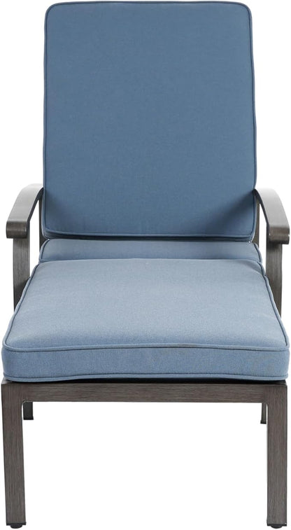 Blue Aluminium Cast Chaise Lounge Chair Outdoor, Patio Chaise Lounge Chair with Cushion, Tanning Lounges, with Level Adjustable Recliner for Poolside, Patio, Deck, Yard