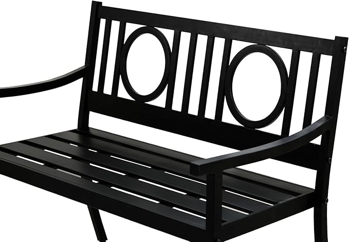 HomeRoots 45" Black Metal Geometric Back Garden Patio Bench