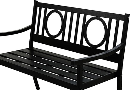 HomeRoots 45" Black Metal Geometric Back Garden Patio Bench