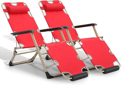 Athena Collection Zero Gravity Outdoor Lounge Chair Set of 2, 26" Width Reclining Pool Lounge Lawn Chairs Recliner with Headrest Foot Pad, Outdoor Chaise for Beach Patio Backyard Outside, Red