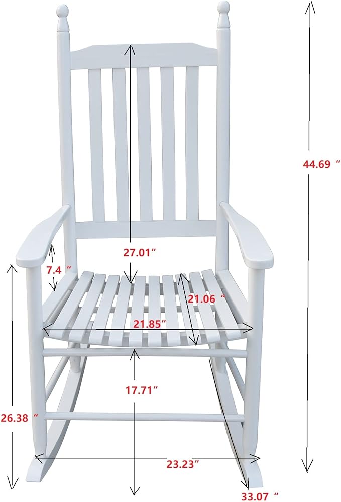 Wood Rocking Chair with High Back and Armrest for Indoor Outdoor Use, Wooden Frame Patio Porch Rocking Chair with Rocker, Front Porch Chairs for Deck Garden Lawn Balcony Backyard, White