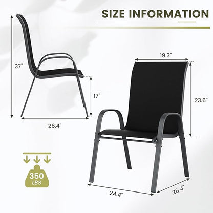 UDPATIO Patio Chairs Set of 4, Stackable Outdoor Dining Chairs for All Weather, Outdoor Furniture with Breathable Textilene Fabric, 350LBS Capacity, for Garden, Backyard, Deck (Black)