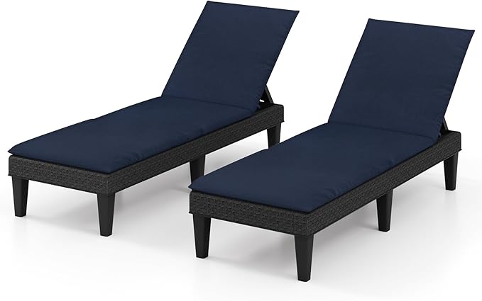 HAPPYGRILL Outdoor Chaise Lounge Chair Rattan Recliner Lounger with Removable Cushion & 3-Level Adjustable Backrest - Photo 1
