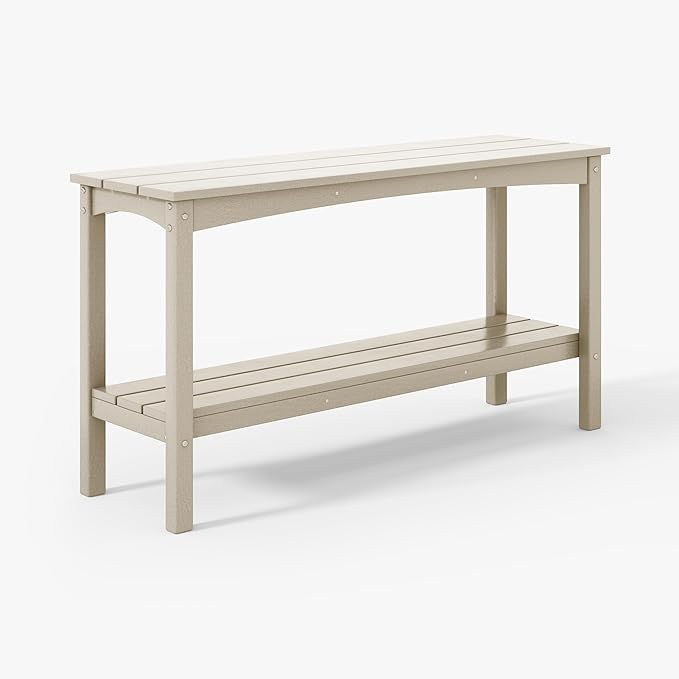 WestinTrends Malibu 55" Outdoor Patio HDPE Adirondack 2-Tier Shelf Console Table, Sand