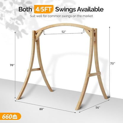 VINGLI 5FT Porch Swing Frame, 1000LBS Heavy Duty A-Frame Wooden Porch Swing Stand with Curved Arc Top, Large Swing Hanger for Garden, Patio, Backyard & Indoor, Natural