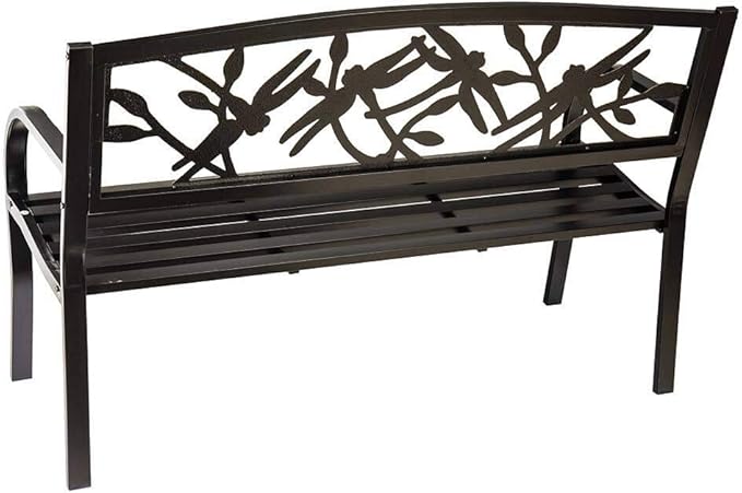 Plow & Hearth Evergreen Garden Weatherproof Dragonfly Outdoor Bench | Holds Up to 300 lbs. | Furniture for Lawn Garden Patio Porch Park Deck | Black