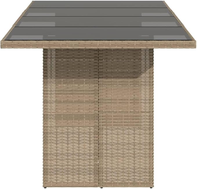 vidaXL Beige Rattan Patio Table - Glass top/Outdoor Garden Furniture - 74.8"x31.5"x29.5" | uv-Resistant