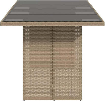 vidaXL Beige Rattan Patio Table - Glass top/Outdoor Garden Furniture - 74.8"x31.5"x29.5" | uv-Resistant
