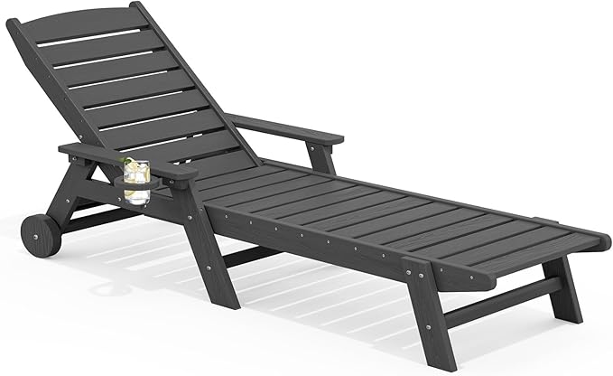 SERWALL Patio Chaise Lounge Chair, 78'' Long HDPE 5 Positions Adjustable Outdoor Lounger - Photo 1