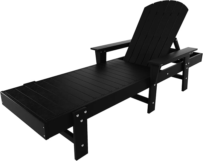 WestinTrends Dylan HDPE Outdoor Patio Poly Adirondack Reclining Chaise Lounge with Arms, Black