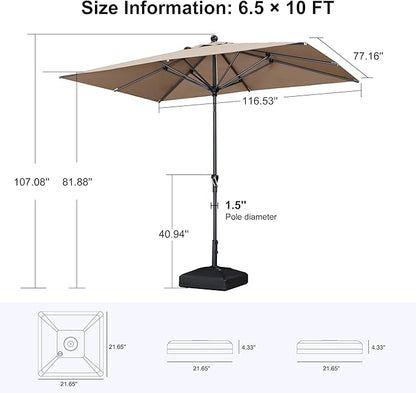 PURPLE LEAF Patio Chaise Lounge with 10' x 6.5' Tilt Umbrella Outdoor Lounge Chair Beach Pool Sunbathing Lawn Lounger, Base and Side Table Included, Taupe