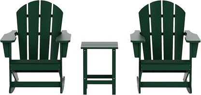 WO WESTIN OUTDOOR HDPE Laguna Outdoor Rocking Poly Adirondack Chair with Side Table 3-Piece Set, Dark Green