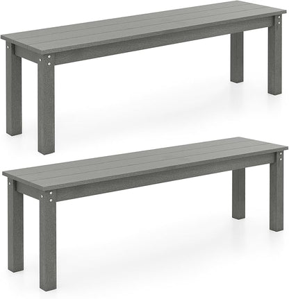Giantex 55" HDPE Outdoor Bench, 2-3 People Weatherproof Backless Patio Garden Bench with 750 Lbs Capacity, Fade Resistant Outside Seating Furniture, Loveseat for Porch, Yard, Park (2,Grey)