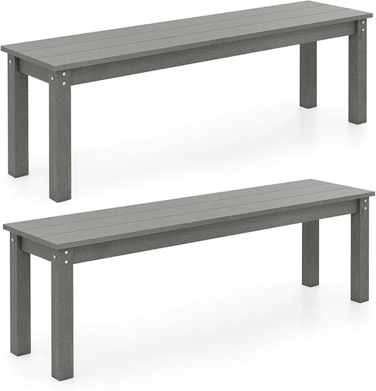 Giantex 55" HDPE Outdoor Bench, 2-3 People Weatherproof Backless Patio Garden Bench with 750 Lbs Capacity, Fade Resistant Outside Seating Furniture, Loveseat for Porch, Yard, Park (2,Grey)