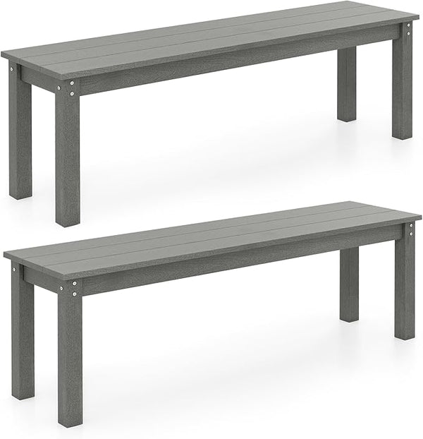 Giantex 55" HDPE Outdoor Bench, 2-3 People Weatherproof Backless Patio Garden Bench with 750 Lbs Capacity, Fade Resistant Outside Seating Furniture, Loveseat for Porch, Yard, Park (2,Grey)
