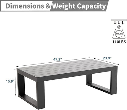 Patio Coffee Tables All-Weather Outdoor Aluminum Rectangle Coffee Table Outdoor Furniture for Garden, Balcony, Grey