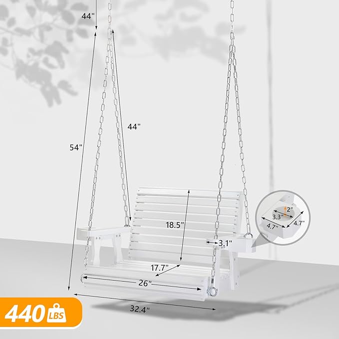 VINGLI Heavy Duty 440 LBS 1-Person Wooden Patio Porch Swing with Deeper Seat & Higher Backrest & Extra Cup Holder for - Photo 4