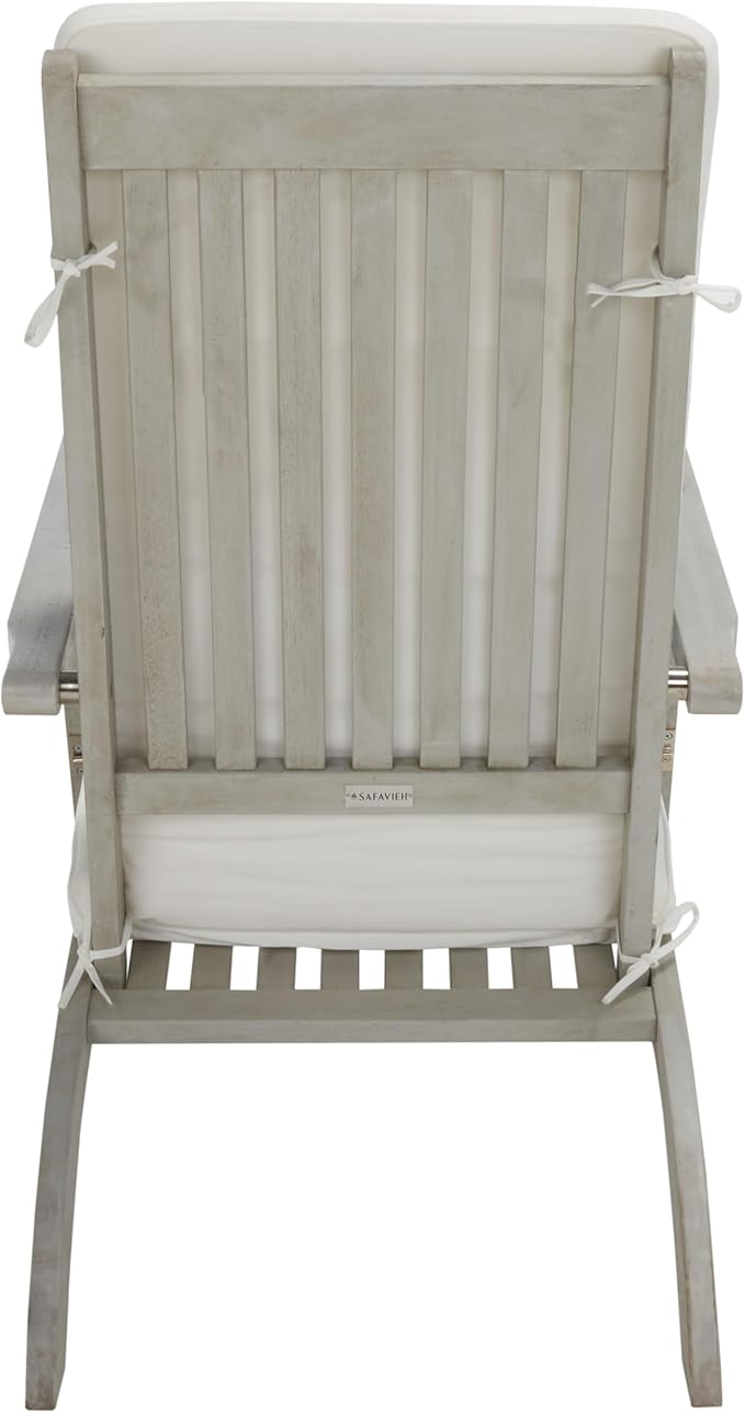 SAFAVIEH Outdoor Collection Palmdale Grey Solid Wood/Beige Cushion with Striped Pillow Chaise Lounge Chair (PAT7015F)