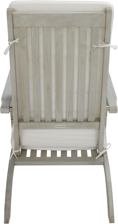 SAFAVIEH Outdoor Collection Palmdale Grey Solid Wood/Beige Cushion with Striped Pillow Chaise Lounge Chair (PAT7015F)