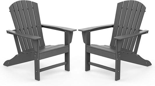 IVY&LANE Adirondack Chairs Set of 2 | HDPE Plastic | Outdoor Fire Pit Chairs | Oversized | All-Weather | Grey | for Outside Deck Backyard Patio Poolside Porch Lawn