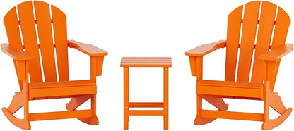 WO WESTIN OUTDOOR HDPE Laguna Outdoor Rocking Poly Adirondack Chair with Side Table 3-Piece Set, Orange