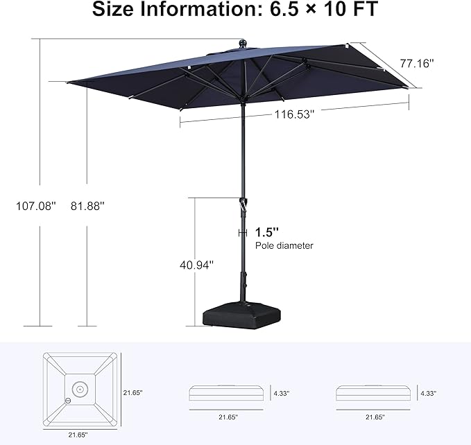 PURPLE LEAF Patio Chaise Lounge with 10' x 6.5' Tilt Umbrella Outdoor Lounge Chair Beach Pool Sunbathing Lawn Lounger - Photo 7