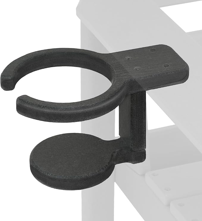 Universal Poly Cup Holder for Adirondack Chairs – Weatherproof, Durable Drink Holder for Resin or Plastic Outdoor Furniture – Easy to Install, Sturdy, Grey