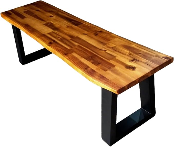 ERGOMASTER Outdoor Bench, 57.5" Acacia Wooden Dining Bench with Steel Legs, 1 Pack