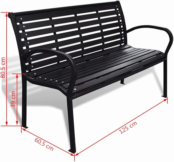 BLUECC Vintage Garden Bench with Steel Frame 3-Seater Outdoor Patio Furniture