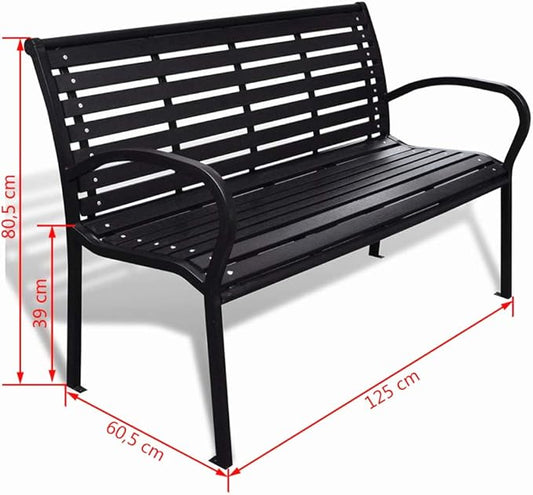 BLUECC Vintage Garden Bench with Steel Frame 3-Seater Outdoor Patio Furniture