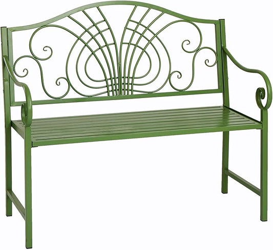 Bench Outdoor Patio Bench Garden Metal Bench with Backrest and Armrests Porch Bench for Yard Porch Balcony Poolside