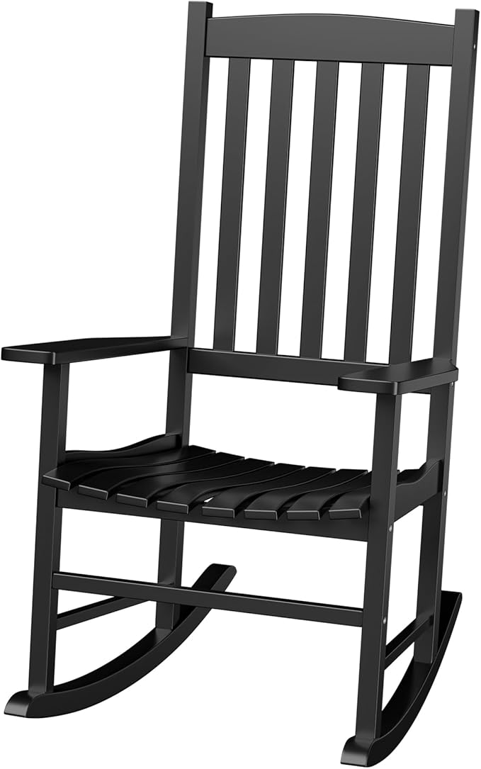 Nouva All-Weather Patio Rocking Chair, Solid Wood High Back Outdoor Porch Rocker Lounge Camping Chair for Porch Patio Fire Pit Garden Backyard Deck Poolside Lawn