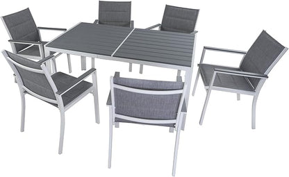 Kozyard Villa Outdoor Patio Dining Chairs Set of 2, Aluminum Frame with Padded Textilene Fabric, Breathable Quick-Dry Sling Chairs for Backyard, Porch, Poolside (White/Gray)