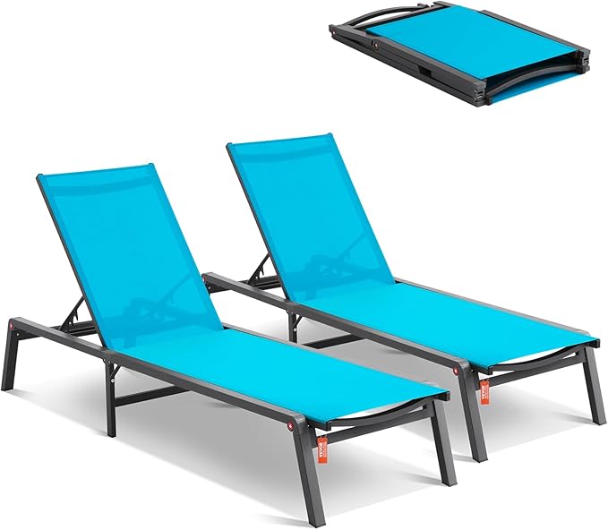 VEVOR 2 Pcs Chaise Lounge Chairs Outdoor, Aluminum Patio Lounge Chair with Adjustable 5-Position - Photo 1