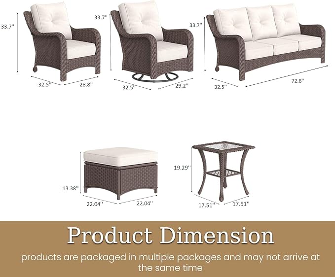 9 Piece Patio Furniture Set, All-Weather Wicker Outdoor Conversation Set with Swivel Rocking Chair and 6 Inch Thick - Photo 2