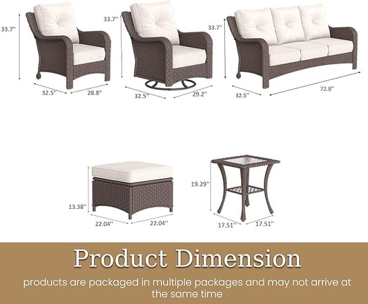 9 Piece Patio Furniture Set, All-Weather Wicker Outdoor Conversation Set with Swivel Rocking Chair and 6 Inch Thick Cushions
