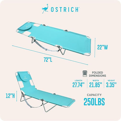 Ostrich the Original Chaise 72 x 22 Inch Lounge Portable Reclining Lounger, Outdoor Patio, Beach, Lawn, Camping, or Pool Tanning Chair, Aqua
