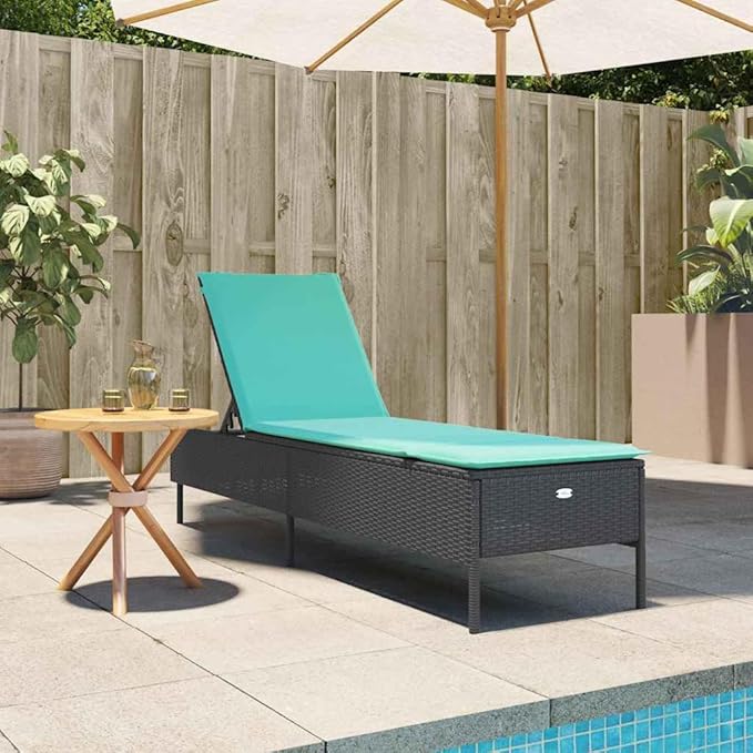 78"x22" Black Wicker Chaise Lounge, 5-Pos Adjustable, Steel Frame, UV Cushion, Patio Recliner for Garden Pool Balcony - Photo 3