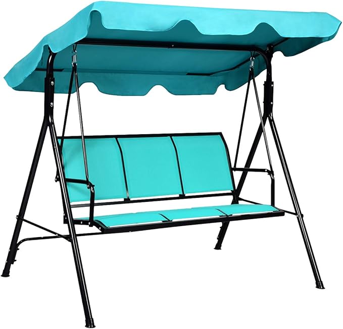 TANGKULA 3 Person Patio Swing, Steel Frame with Polyester Angle Adjustable Canopy, All Weather Resistant Swing Bench - Photo 1