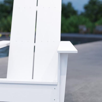 Merrick Lane Piedmont 2 Slat Poly Resin Adirondack Chair - White - Modern Design - Indoor/Outdoor