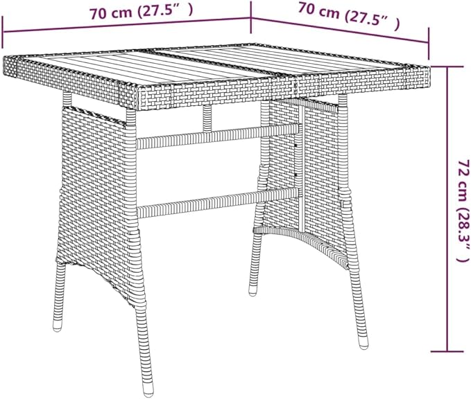 vidaXL Outdoor Patio Table - 27.6"x27.6"x28.3", Weather-Resistant Poly Rattan Detailing & Solid Acacia Wood Tabletop, Powdered Steel Frame, Lightweight - Black
