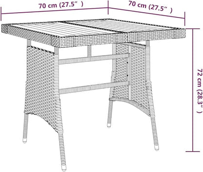 vidaXL Outdoor Patio Table - 27.6"x27.6"x28.3", Weather-Resistant Poly Rattan Detailing & Solid Acacia Wood Tabletop, Powdered Steel Frame, Lightweight - Black