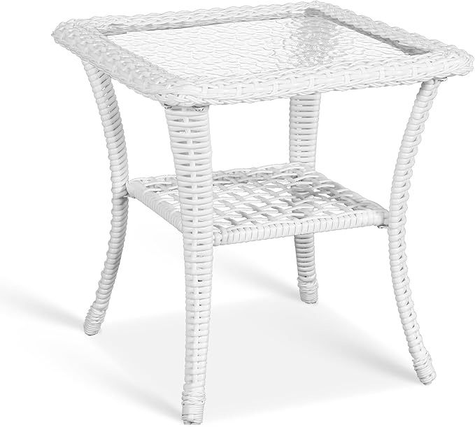 VIVIJASON Outdoor Wicker Side Table, All-Weather Rattan Patio Side Table Bistro Table with 2-Tier - Photo 1