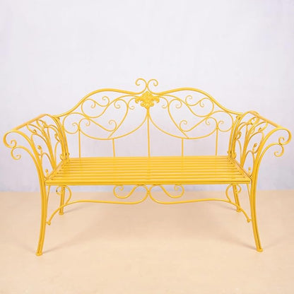 Garden Benches for Outdoors, Metal Garden Benches with Floral Design Backrest, Easy Assembly, for Porch, Yard, Lawn, Balcony(Yellow)