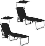 Giantex Outdoor Folding Chaise Lounge, Portable Tanning Chair with 5 Adjustable Positions, 360° Canopy Shade - Photo 1
