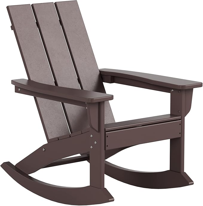 WO WESTIN OUTDOOR HDPE Shoreside Modern Rocking Poly Adirondack Chair (Set of 2),Dark Brown