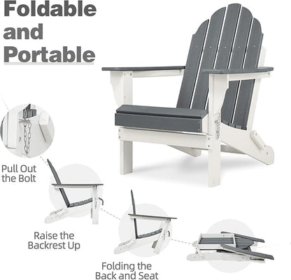 Aoodor HDPE Outdoor All-Weather Folding Adirondack Chair for Patio, Garden, Backyard, Lawn, Fire Pit, Gray