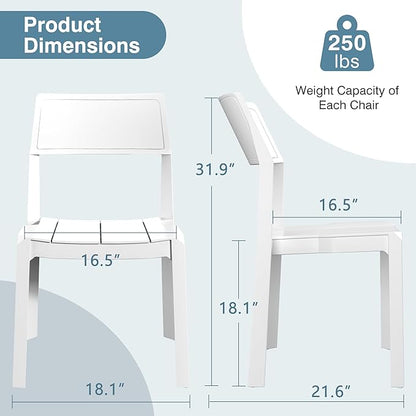VECELO 4 Pack Stackable Dining Chairs, Plastic Patio Chairs for Indoor Outdoor Use in Kitchen, Poolside, No Assembly, Modern White