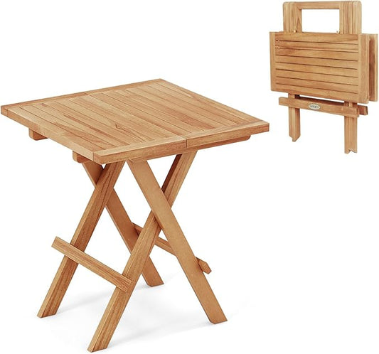 Tangkula Patio Side Table Folding, Teak Wood Square Coffee Table w/X-Shaped Legs & Slatted Tabletop, Portable & Compact Outdoor End Table for Backyard, Deck, Lawn